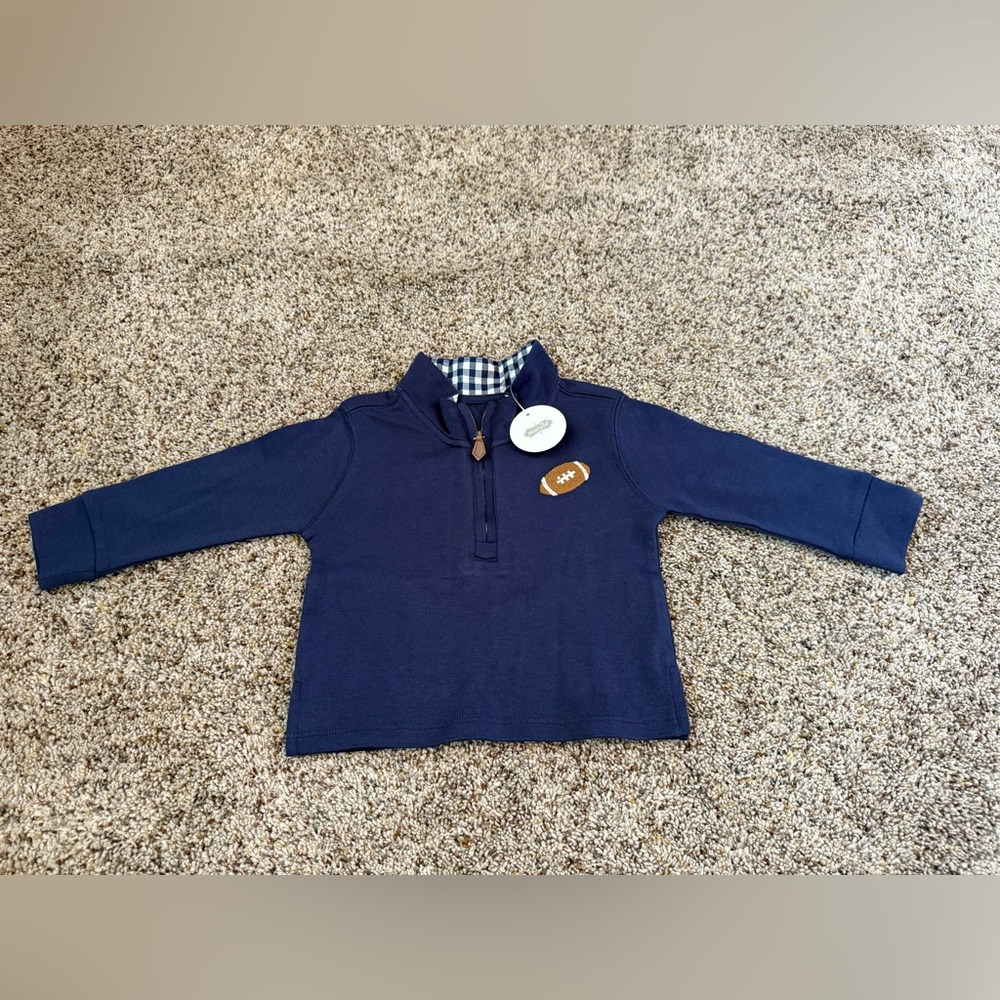 NWT Mudpie Toddler Navy Football Quarter Zip - Size 12-18 Months